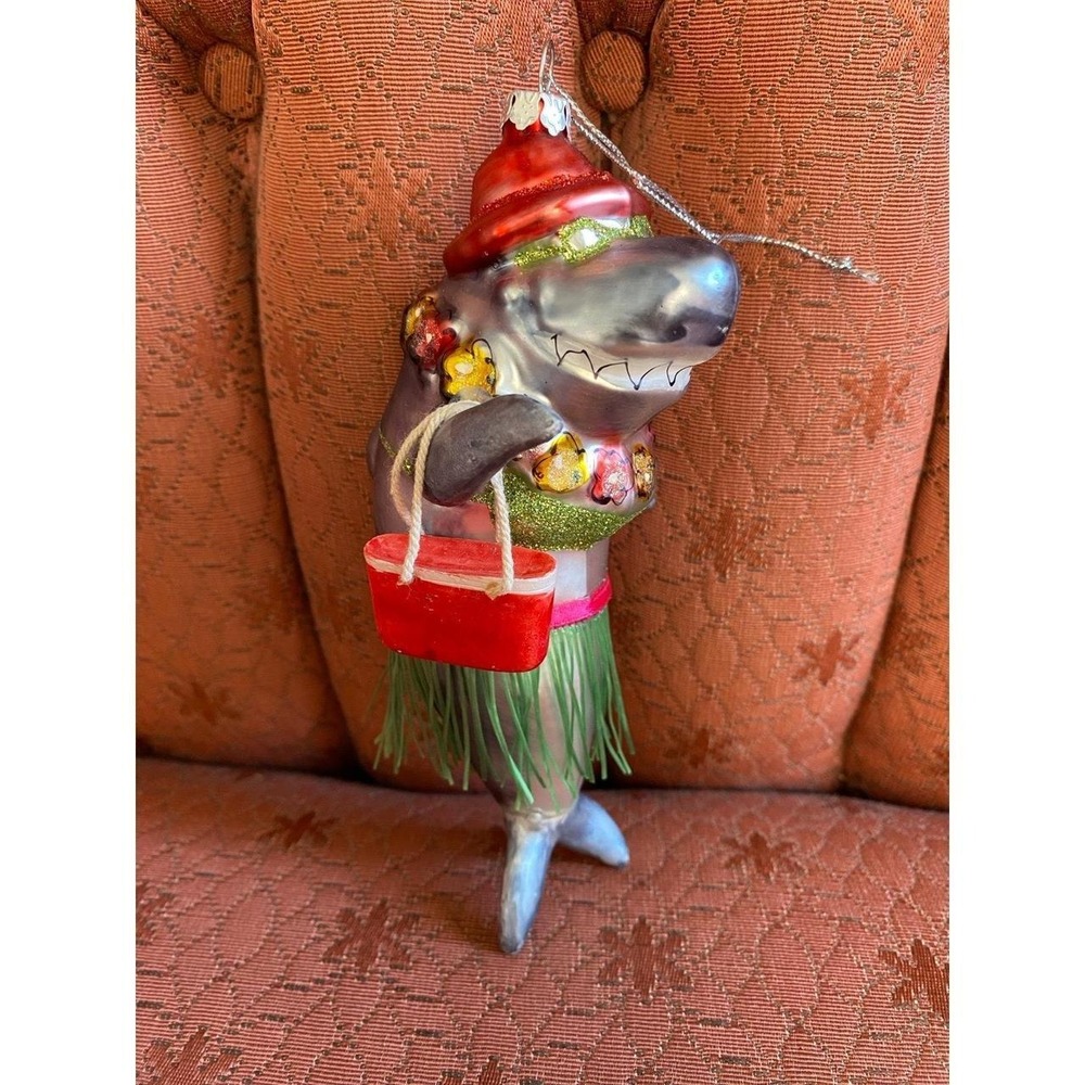 Hawaii Hula Shark Tiki Grass Skirt Tote Bag Blown Glass Christmas Ornament s25